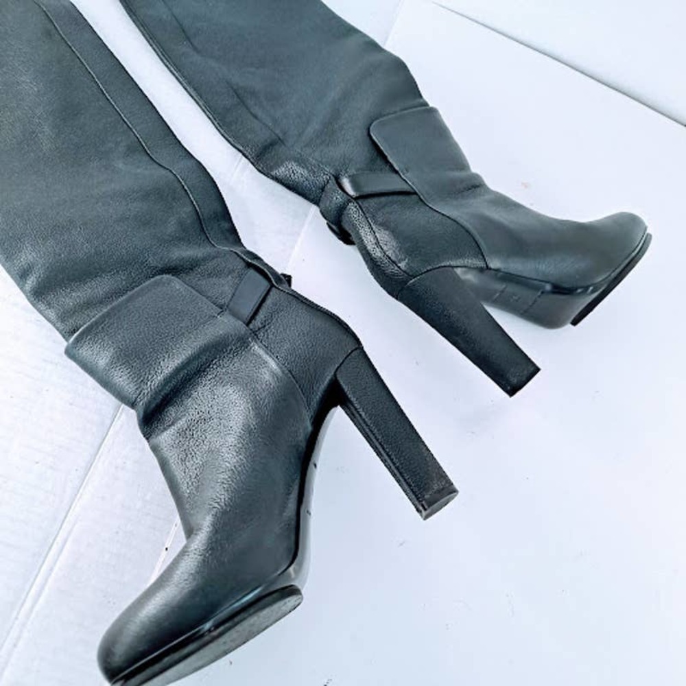 Balenciaga Womens 6 Boots Pebbled Leather Black Tall Knee Buckle Strap - Picture 15 of 16